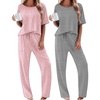 Ekouaer 2 Pack Womens Pajamas Sets Short Sleeve Long Pants Pjs Lounge Set(Pink Dots/Black Striped)