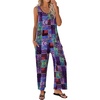Ekouaer Jumpsuits for Women Casual Summer Sleeveless Rompers Travel Outfits(Blue Boho Print)