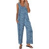 Ekouaer Jumpsuits for Women Casual Summer Sleeveless Rompers Travel Outfits(Blue Flower)