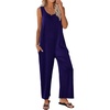 Ekouaer Jumpsuits for Women Casual Summer Sleeveless Rompers Travel Outfits(Navy Blue)