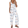 Ekouaer Jumpsuits for Women Casual Summer Sleeveless Rompers Travel Outfits(White/Watercolor Flowers)