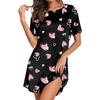 Ekouaer Nightgowns for Women Short Sleeve Sleep Shirts Pullover Nightshirt(Black Pink Hearts)