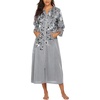 Ekouaer Robes for Women Zipper Robe 3/4 Sleeves Housecoat with Pockets(Floral Gray)