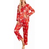 Ekouaer Womens Satin Silky Pajama Set Classic Pattern Button Down Pjs Set(Red Snow Christmas 03)