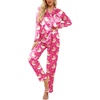 Ekouaer Womens Satin Silky Pajama Set Classic Pattern Button Down Pjs Set(Rose Teddy Moon)