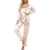 Ekouaer Womens Satin Silky Pajama Set Classic Pattern Button Down Pjs Set(Sleeping Teddy 03)