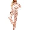 Ekouaer Womens Satin Silky Pajama Set Classic Pattern Button Down Pjs Set(Teddy 03)