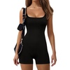 Ekouaer Womens Workout Rompers Ribbed Atheletic Unitard One Piece Jumpsuits(Black)