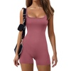 Ekouaer Womens Workout Rompers Ribbed Atheletic Unitard One Piece Jumpsuits(Dusty Rose)
