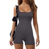 Ekouaer Womens Workout Rompers Ribbed Atheletic Unitard One Piece Jumpsuits(Grey)