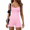 Ekouaer Womens Workout Rompers Ribbed Atheletic Unitard One Piece Jumpsuits(Light Pink)