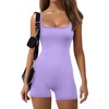 Ekouaer Womens Workout Rompers Ribbed Atheletic Unitard One Piece Jumpsuits(Lilac Purple)