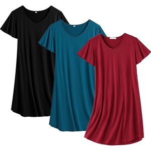 Ekouaer Cotton Nightgowns for Women 3 Pack Short Sleeve Sleepshirts T-shirt(Black/Blue Green/Wine Red)