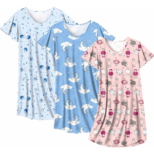 Ekouaer Cotton Nightgowns for Women 3 Pack Short Sleeve Sleepshirts T-shirt(Moon Star/Moon Clouds/Sheep)