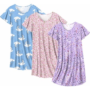 Ekouaer Cotton Nightgowns for Women 3 Pack Short Sleeve Sleepshirts T-shirt(Pink Floral/Purple Star/Blue Moon)