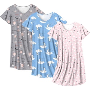Ekouaer Cotton Nightgowns for Women 3 Pack Short Sleeve Sleepshirts T-shirt(Pink Flower/Coffee/Moon)