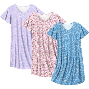 Ekouaer Cotton Nightgowns for Women 3 Pack Short Sleeve Sleepshirts T-shirt(Purple Flower/Pink Floral/Blue Floral)