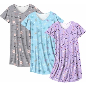 Ekouaer Cotton Nightgowns for Women 3 Pack Short Sleeve Sleepshirts T-shirt(Purple Star/Coffee Cup/Blue Butterfly)