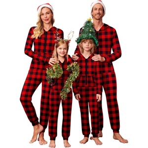 Ekouaer Family Christmas Onesie Pajamas Matching Sets Hooded One Piece Pjs(Family Christmas Buffalo Plaid Print)