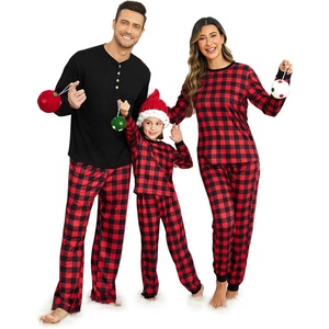 Ekouaer Family Christmas Pajamas Matching Sets Pjs Holiday Lounge Sets(Black Red-buffalo Plaid)