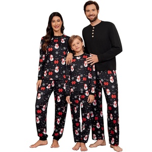 Ekouaer Family Christmas Pajamas Matching Sets Pjs Holiday Lounge Sets(Black Snowman and Snowflake)