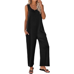 Ekouaer Jumpsuits for Women Casual Summer Sleeveless Rompers Travel Outfits(Black)
