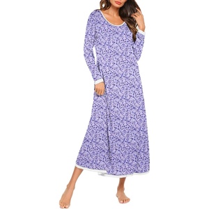 Ekouaer Long Nightgowns for Women Long Sleeve Night Gown Nightshirt(Purple Dots)