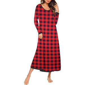 Ekouaer Long Nightgowns for Women Long Sleeve Night Gown Nightshirt(Red Plaid)