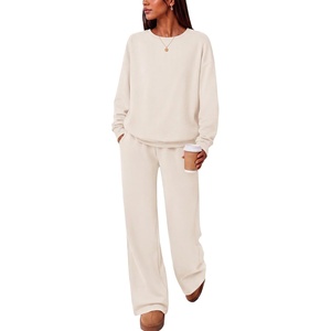 Ekouaer Lounge Sets for Women Casual Long Sleeve and Long Pants Pajamas Set(Beige)