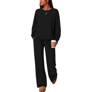Ekouaer Lounge Sets for Women Casual Long Sleeve and Long Pants Pajamas Set(Black)