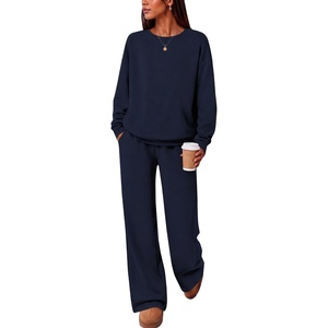 Ekouaer Lounge Sets for Women Casual Long Sleeve and Long Pants Pajamas Set(Dark Blue)