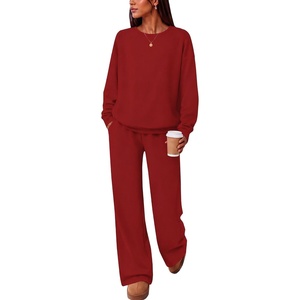 Ekouaer Lounge Sets for Women Casual Long Sleeve and Long Pants Pajamas Set(Dark Red)