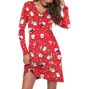 Ekouaer Nightgowns for Women Long Sleeve Sleep Shirt Sexy Lace Night Shirt(Christmas Santa 2)