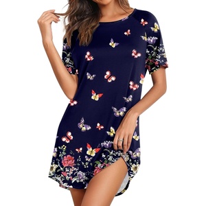 Ekouaer Nightgowns for Women Short Sleeve Sleep Shirts Pullover Nightshirt(Butterfly Print)