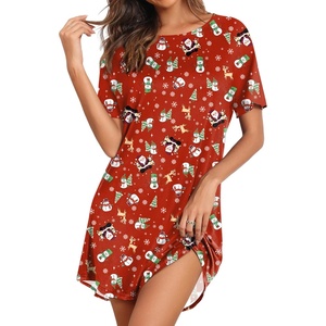Ekouaer Nightgowns for Women Short Sleeve Sleep Shirts Pullover Nightshirt(Red Christmas)
