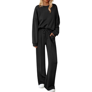 Ekouaer Pajama Sets Women 2 Piece Long Sleeve Sleepwear Cozy Pjs Loungewear(Black)