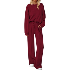 Ekouaer Pajama Sets Women 2 Piece Long Sleeve Sleepwear Cozy Pjs Loungewear(Wine)