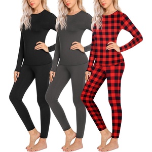 Ekouaer Thermal Underwear for Women Long Johns Sets Lightweight Base Layer(Black/Grey/Plaid)