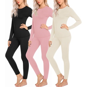 Ekouaer Thermal Underwear for Women Long Johns Sets Lightweight Base Layer(Black/Pink/Beige)