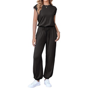 Ekouaer Womens Jumpsuit Casual One Piece Summer Vacation Outfit with Pocket(01 Black)