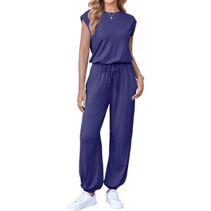 Ekouaer Womens Jumpsuit Casual One Piece Summer Vacation Outfit with Pocket(Navy Blue)