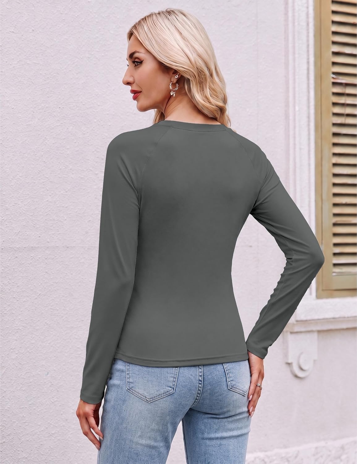 image:imageEkouaer 3 Pack Womens Long Sleeve Raglan Shirts Slim Fit Thermal TopsBlackNavyDark Grey