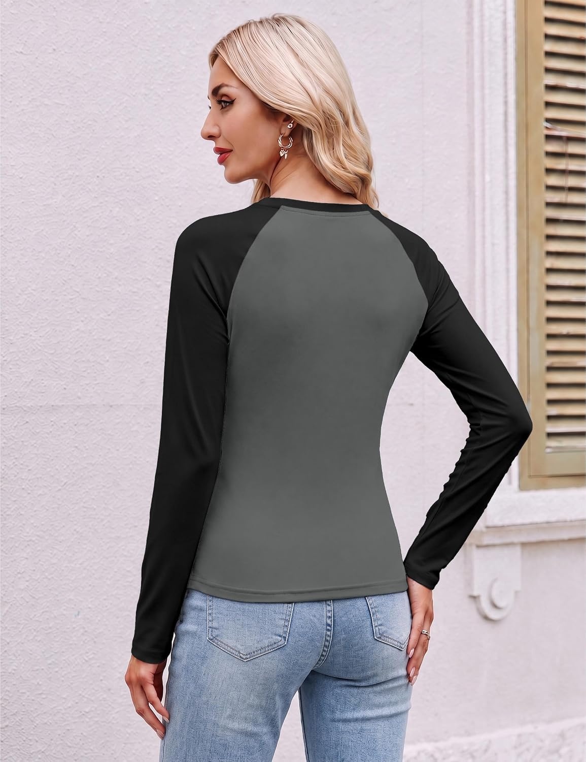image:imageEkouaer 3 Pack Womens Long Sleeve Raglan Shirts Slim Fit Thermal TopsBlackWhiteBlack Grey Combo