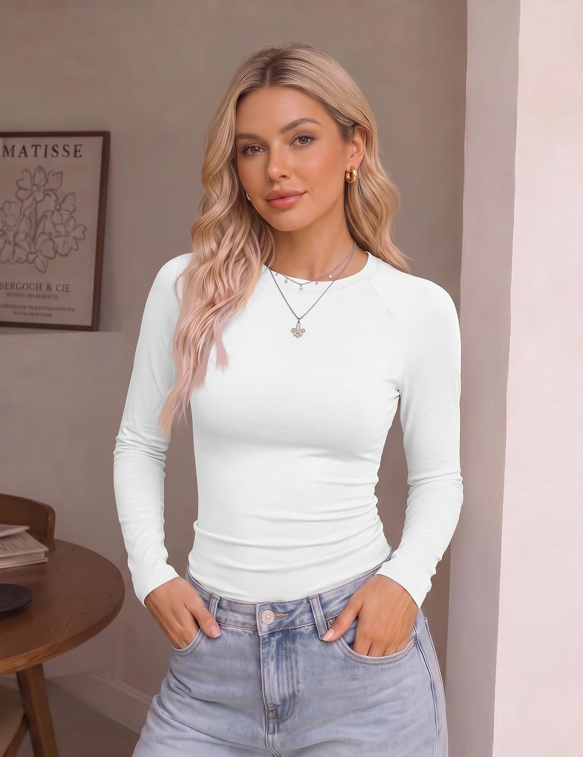 image:imageEkouaer 3 Pack Womens Long Sleeve Raglan Shirts Slim Fit Thermal TopsBlackWhiteBlack Khaki Combo