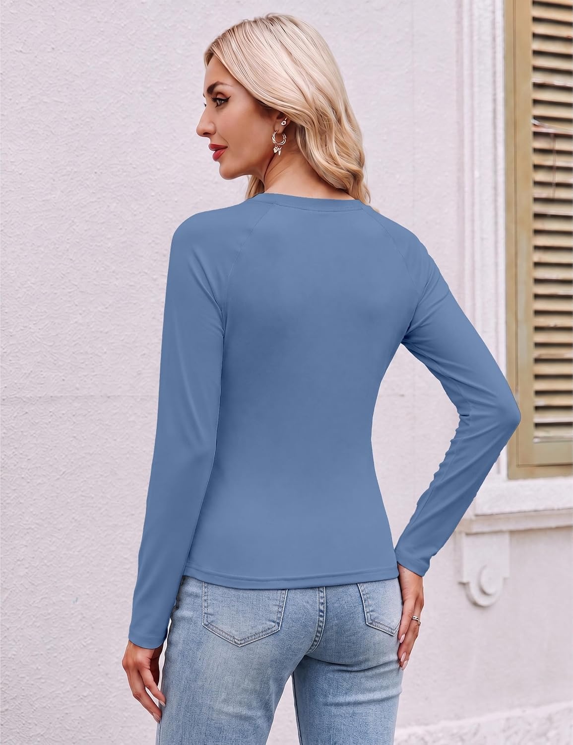 image:imageEkouaer 3 Pack Womens Long Sleeve Raglan Shirts Slim Fit Thermal TopsBlackWhiteDark Blue