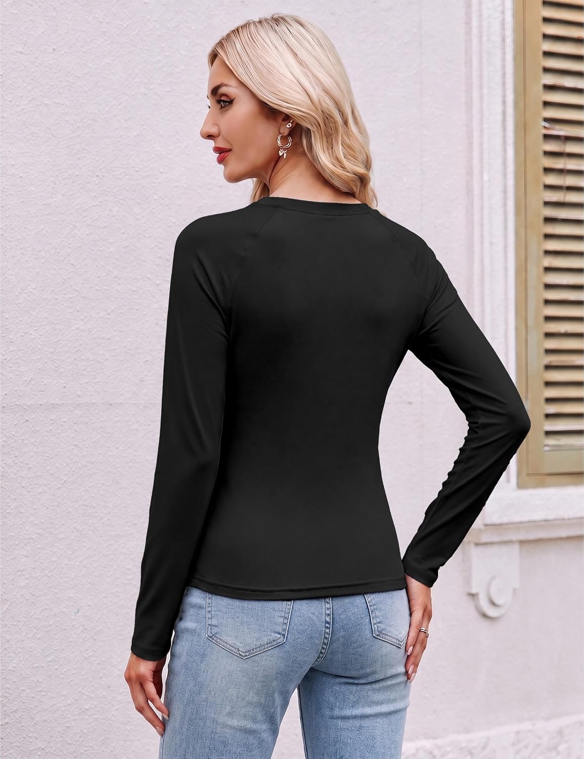 image:imageEkouaer 3 Pack Womens Long Sleeve Raglan Shirts Slim Fit Thermal TopsBlackWhiteDark Grey