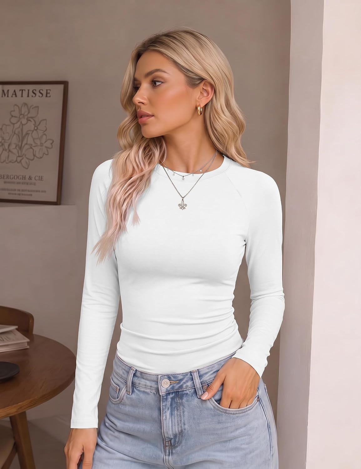 image:imageEkouaer 3 Pack Womens Long Sleeve Raglan Shirts Slim Fit Thermal TopsBlackWhitePink