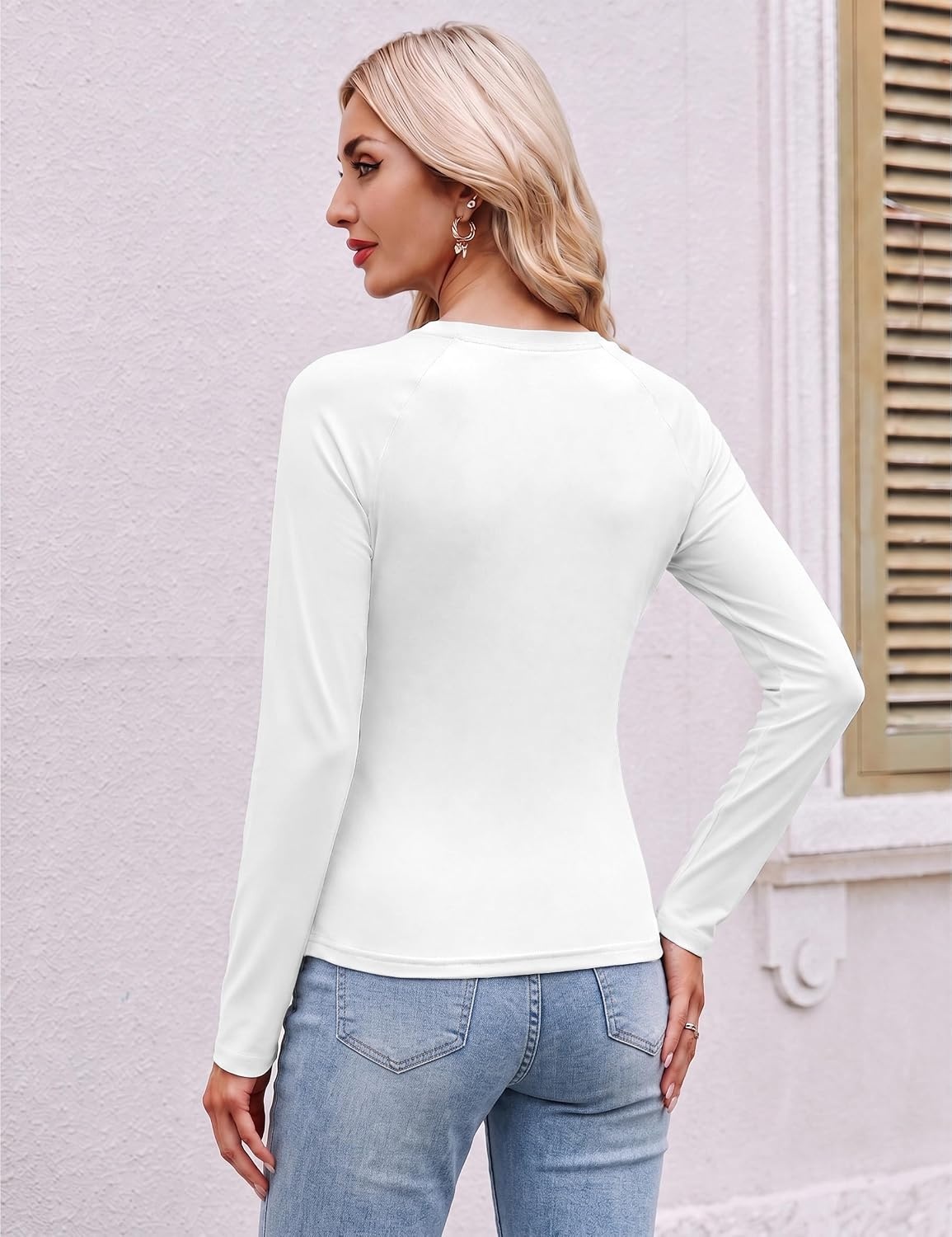 image:imageEkouaer 3 Pack Womens Long Sleeve Raglan Shirts Slim Fit Thermal TopsBlackWhitePink