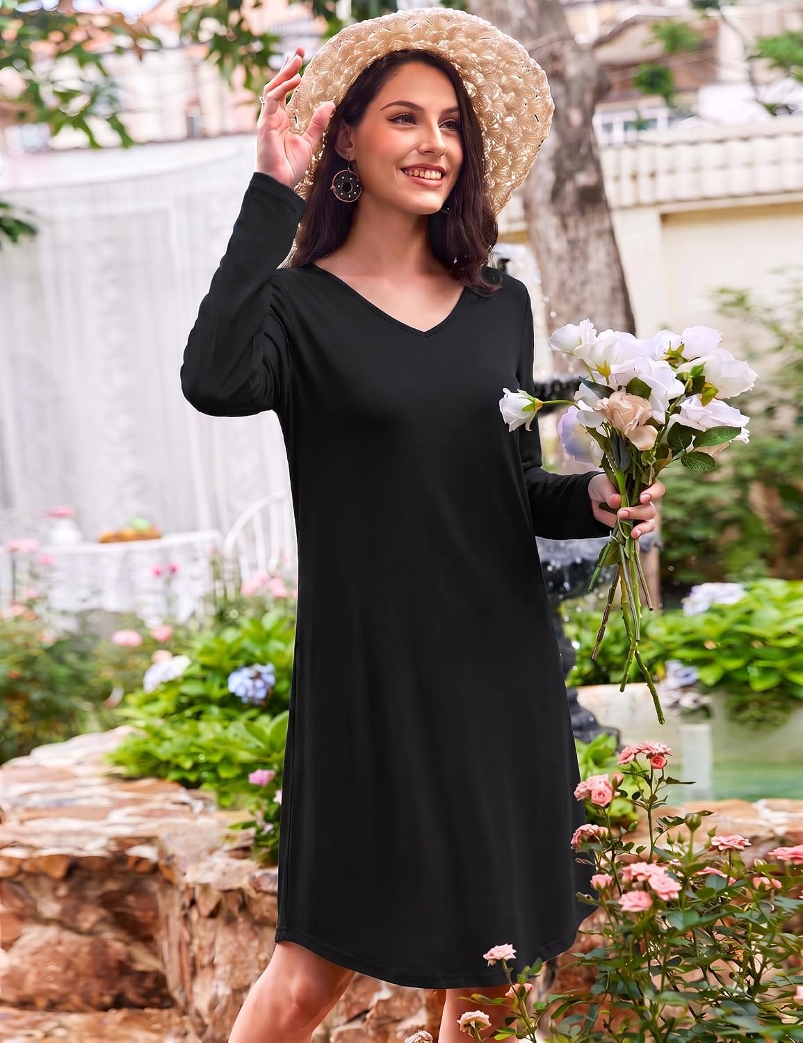 image:imageEkouaer Womens 3 Pack Cotton Nightgowns Long Sleeve Sleep Shirts SleepwearBlack grey leopard