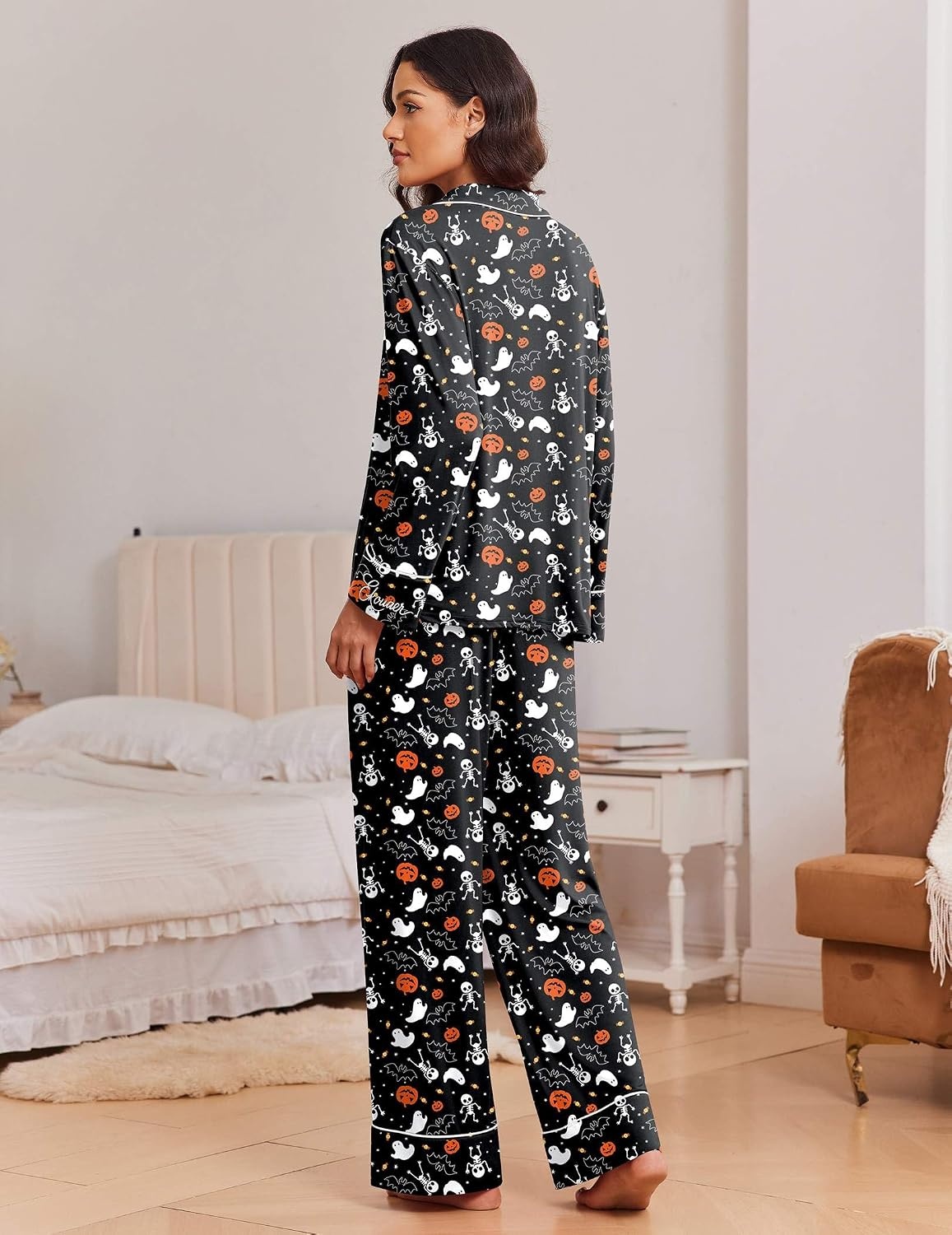image:imageEkouaer Womens Pajama Sets 2 Piece Lounge Sets Button Down Long Sleeve PjsHalloween 2